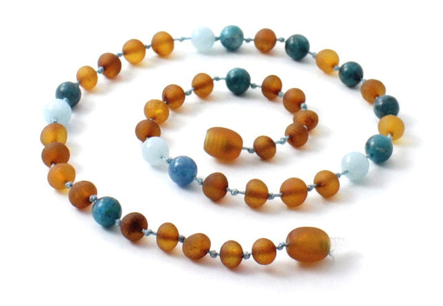 Amber Raw Cognac, Apatite and Aquamarine Necklace-0