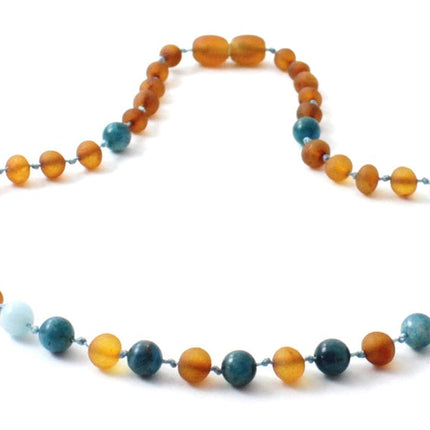 Amber Raw Cognac, Apatite and Aquamarine Necklace-1