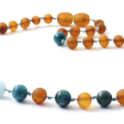 Amber Raw Cognac, Apatite and Aquamarine Necklace-2