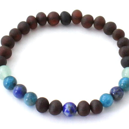 Amber Raw Cherry Stretch Bracelet With Aventurine, Lapis Lazuli and Apatite-0