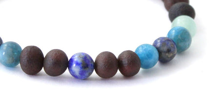 Amber Raw Cherry Stretch Bracelet With Aventurine, Lapis Lazuli and Apatite-2