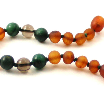 Amber Unpolished Cognac Bracelet With Quartz and Green African Jade-2