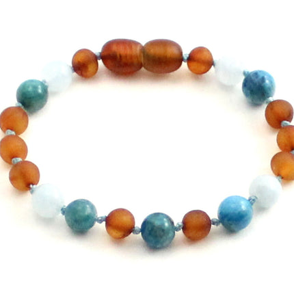 Amber Unpolished Cognac Bracelet With Blue Apatite and Aquamarine-0