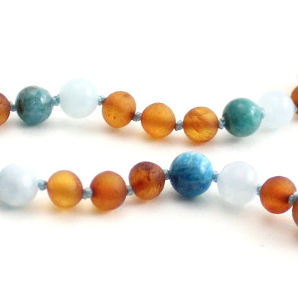 Amber Unpolished Cognac Bracelet With Blue Apatite and Aquamarine-2
