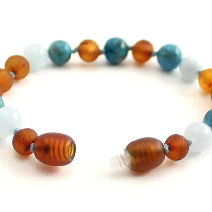 Amber Unpolished Cognac Bracelet With Blue Apatite and Aquamarine-3