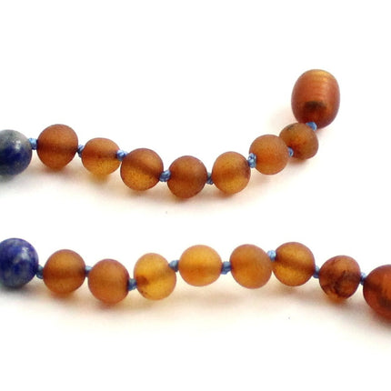 Amber Cognac Unpolished Bracelet With Lapis Lazuli and Gems-2