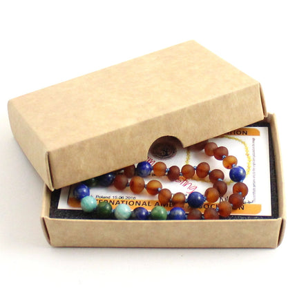 Amber Cognac Raw, Lapis Lazuli Necklace with Gems-1