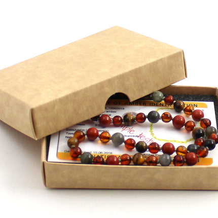 Amber Cognac, Tiger's Eye and Gemstone Necklace-1