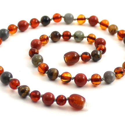Amber Cognac, Tiger's Eye and Gemstone Necklace-0