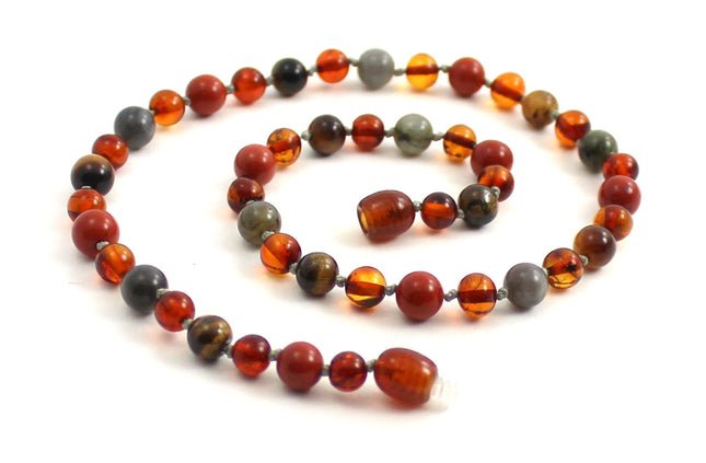 Amber Cognac, Tiger's Eye and Gemstone Necklace-0