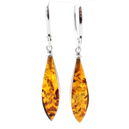 Amber Faceted Cognac Drop Earrings With Silver-0