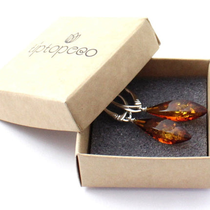 Amber Faceted Cognac Drop Earrings With Silver-1