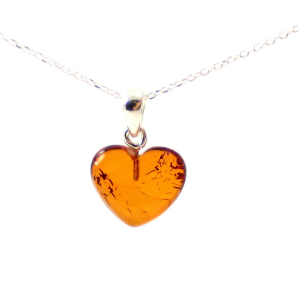 Amber Heart Cognac Pendant With Silver-0