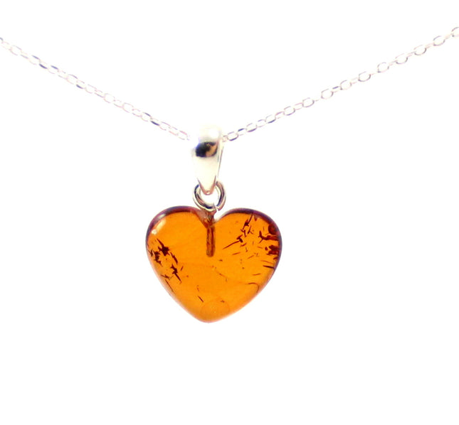 Amber Heart Cognac Pendant With Silver-0