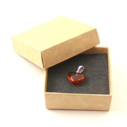 Amber Heart Cognac Pendant With Silver-1