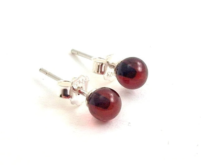 ERP-4SS Baltic Amber Stud Cherry Earrings With Silver-0