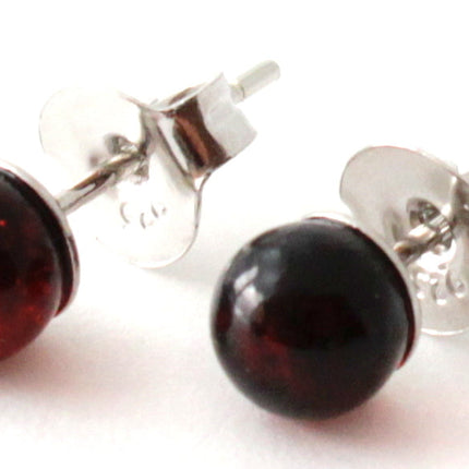 ERP-4SS Baltic Amber Stud Cherry Earrings With Silver-2