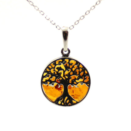 Amber Tree of Life Cognac Pendant With Sterling Silver-0