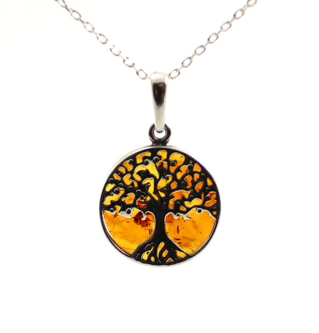 Amber Tree of Life Cognac Pendant With Sterling Silver-0