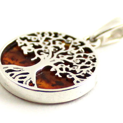 Amber Tree of Life Cognac Pendant With Sterling Silver-3