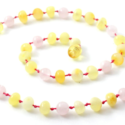 Amber Milky Yellow and Rose Quartz Necklace-0