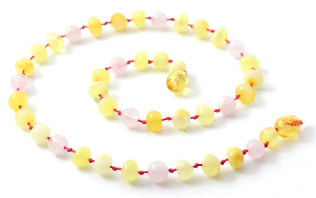 Amber Milky Yellow and Rose Quartz Necklace-0