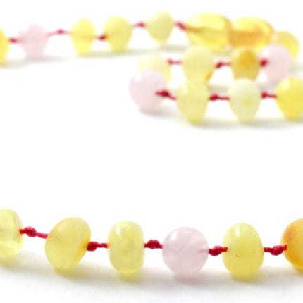Amber Milky Yellow and Rose Quartz Necklace-2