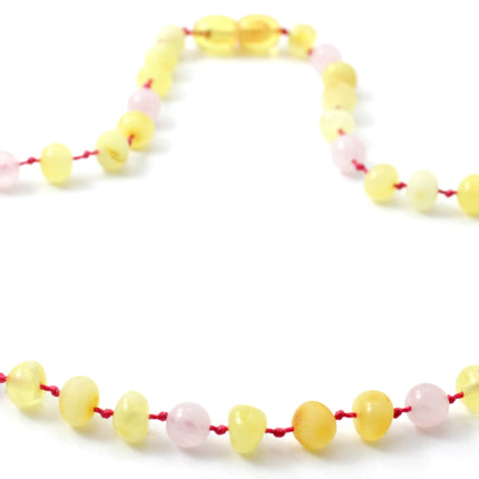 Amber Milky Yellow and Rose Quartz Necklace-1