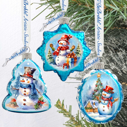 Snowmen Mercury Glass Ornaments Set of 3 by G. Debrekht - Christmas Santa Snowman Decor - 770148S3-3