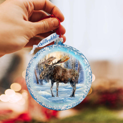 In the Heart of the Forest - Moose Medallion Glass Ornament by G. Debrekht - Wildlife Holiday Decor - 73383-2