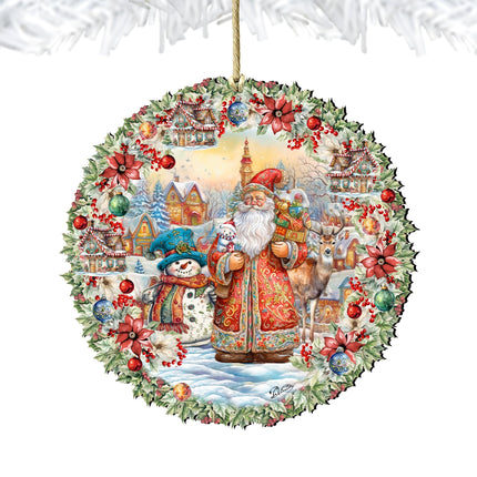 Merry Christmas Wreath Wooden Ornaments by G. Debrekht Christmas Santa Snowman Decor - 8611069-3