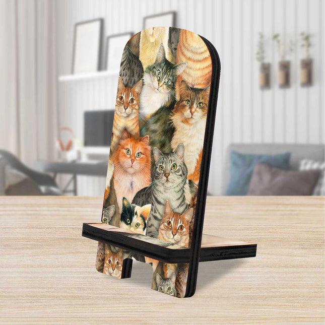 Sophisticated Cats Cell Phone Stand Family Decor - Wood Mobile Tablet Holder Charging Station Organizer - 892039-0