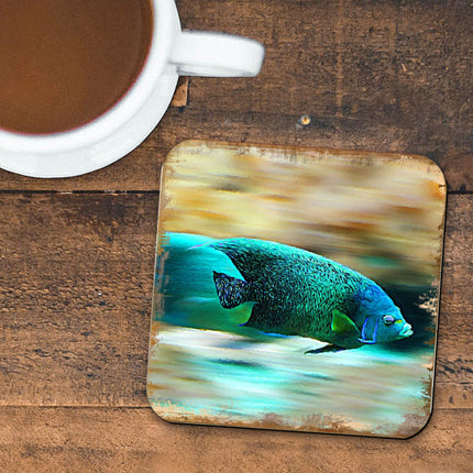 Green Tropical Fish Coastal Wood Coasters Set of 4 by Nature Wonders - 95264C-S4-3