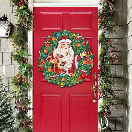 Santa Wreath with Birds Door Decor by G. DeBrekht - Christmas Santa Snowman Decor - 8185320H-3