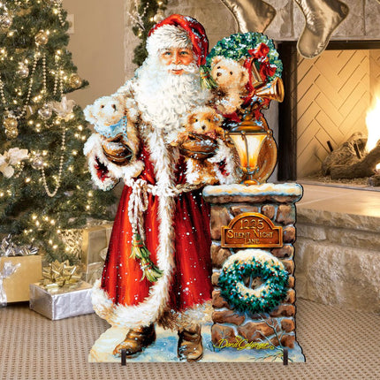 Silent Night Santa Christmas Outdoor Yard Sign by D. Gelsinger - Christmas Santa Snowman Decor - 8461013F-1315-1