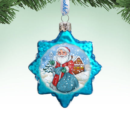Santa With Blue Bag Mercury Glass Ornament by G. DeBrekht - Christmas Santa Snowman Decor - 777385-0