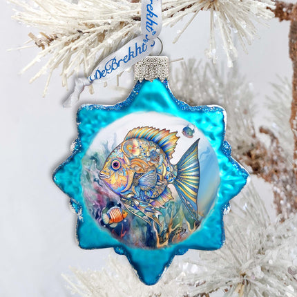 Holiday Coastal Ornament - Blue Fish Keepsake Glass Ornaments by G. Debrekht - Coastal Holiday Decor - 777399-3