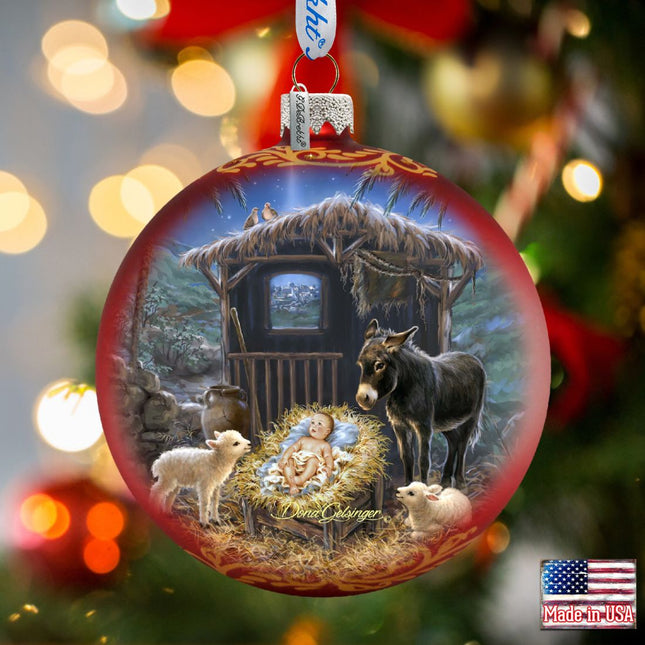 Born in A Stable Glass Ornament by D. Gelsinger - Nativity Holiday Decor - 71157-1726-0