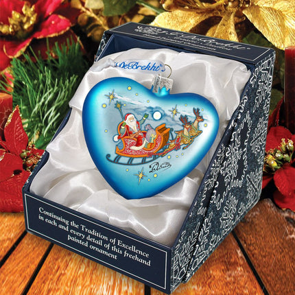 Santa on His Way Glass Ornament by G. DeBrekht - Christmas Santa Snowman Decor - 753-005-3