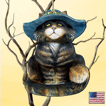 Cat in Hat Wooden Ornaments by G. DeBrekht - Thanksgiving Halloween Decor - 8158411-2