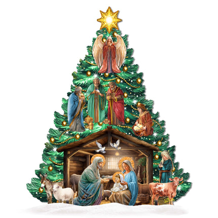 Nativity-Themed Christmas Tree Outdoor Indoor Decor Wooden Christmas Decoration by G. Debrekht Christmas Decor - 8191503-3F-4