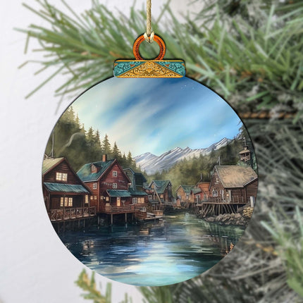Frozen Horizon Chalets Wooden Ornaments by G.Debrekht - Wildlife Holiday Decor - 870015-1