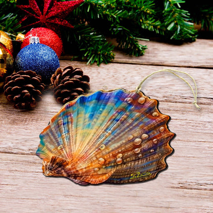 Coastal Christmas Decor - Rainbow Shell Wooden Ornaments by G.Debrekht Coastal Holiday Decor - 8688196-4