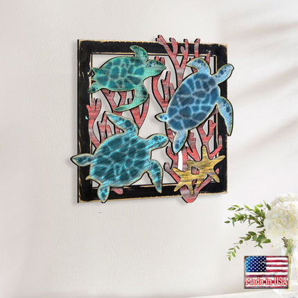 Sea Turtle Family Wooden Wall Decor by G. DeBrekht - Coastal Sea-Life Decor - G98518S3-2