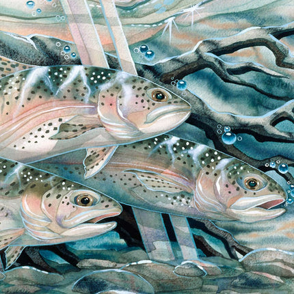 Catch the Rainbow Trout Wooden Wall Art by J. Bergsma - Nature Wildlife Decor - 85922674B-JB-1