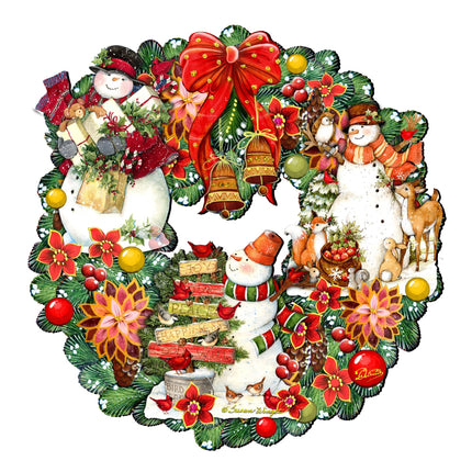 Snowy Christmas Holiday Door Wreath by G DeBrekht featuring Christmas Santa and Snowman Decor by Susan Winget - Item 8185307-4H-SW-4