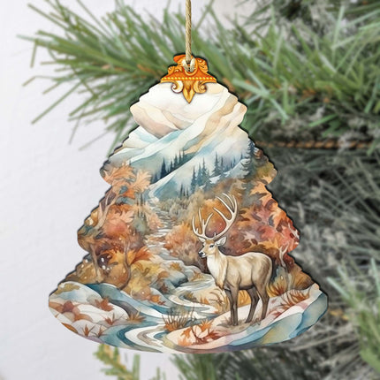 Snowy Summit Elk Tree Wooden Ornaments by G.Debrekht - Wildlife Holiday Decor - 870005-1