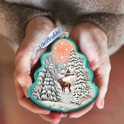 Winter Village with Moose Tree Glass Ornament by G. DeBrekht - Christmas Decor - 762-021-4