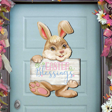 Easter Blessing Bunny Wooden Door Hanger by G. DeBrekht - Easter Spring Decor - 815433-3H-0