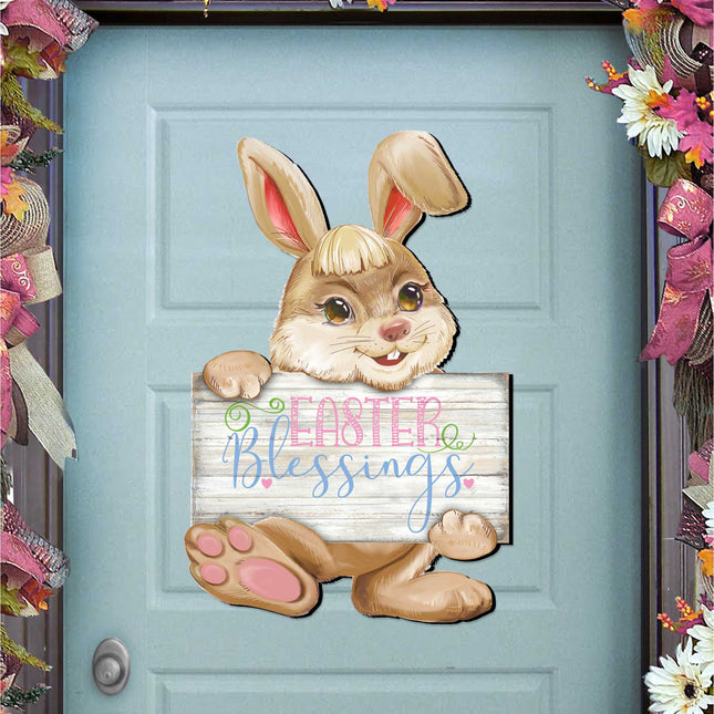Easter Blessing Bunny Wooden Door Hanger by G. DeBrekht - Easter Spring Decor - 815433-3H-0